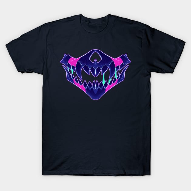 Demon Skull Mask 5 PINK GLOW T-Shirt by Niall Byrne